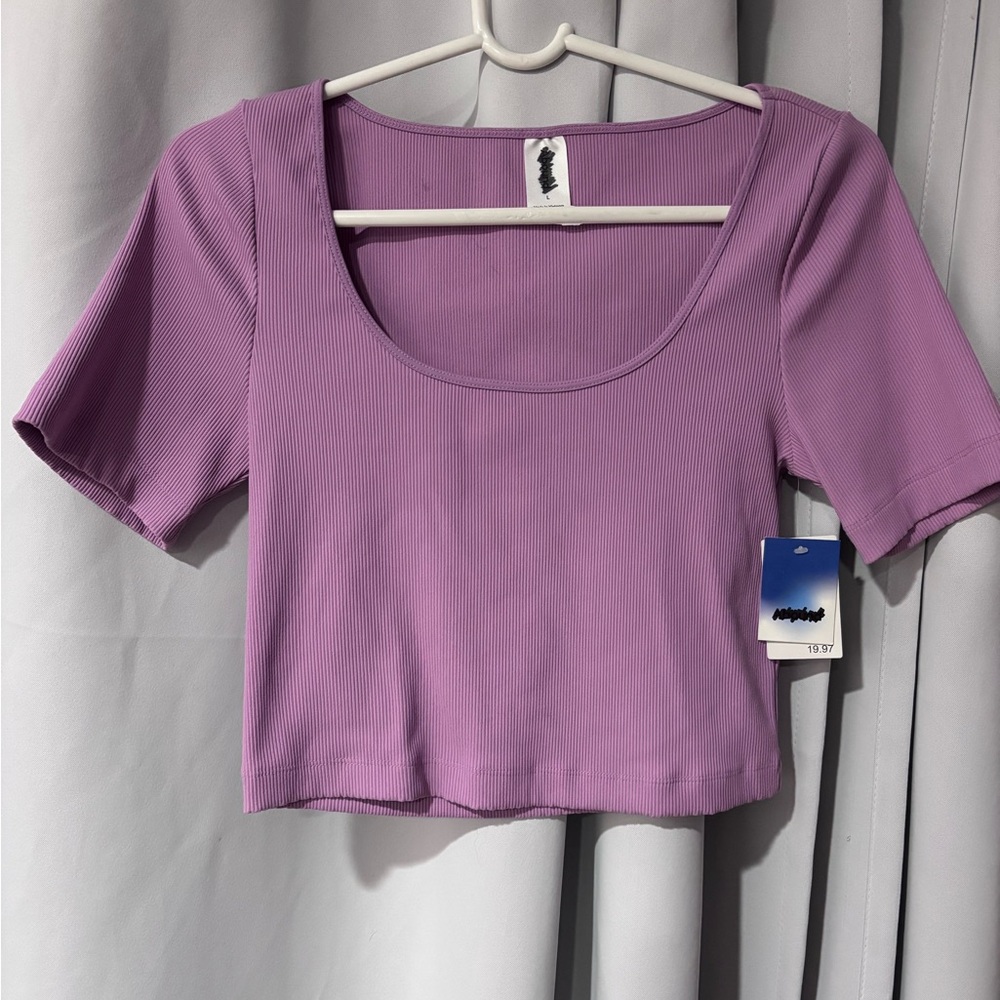Abound Lavender Ribbed Scoop Neck Crop Top Short Sleeve Size Large NWT